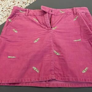 Pink corduroy skirt embroidered loafer print